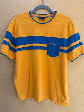 Ben Sherman Gold and Blue Striped Pocket Tee